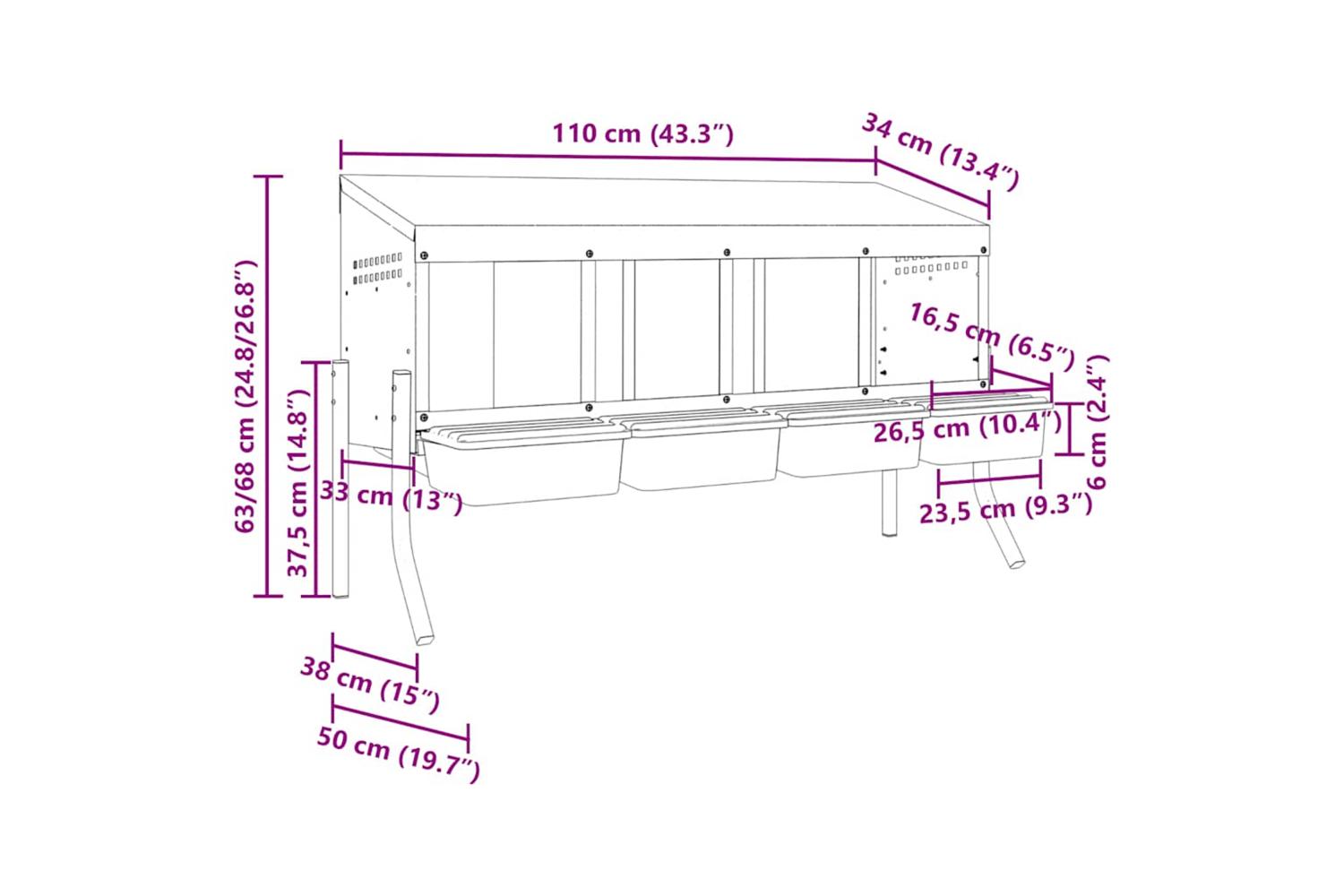 Vidaxl Chicken Nesting Box 4 Compartments With Legs Galvanised Steel-9