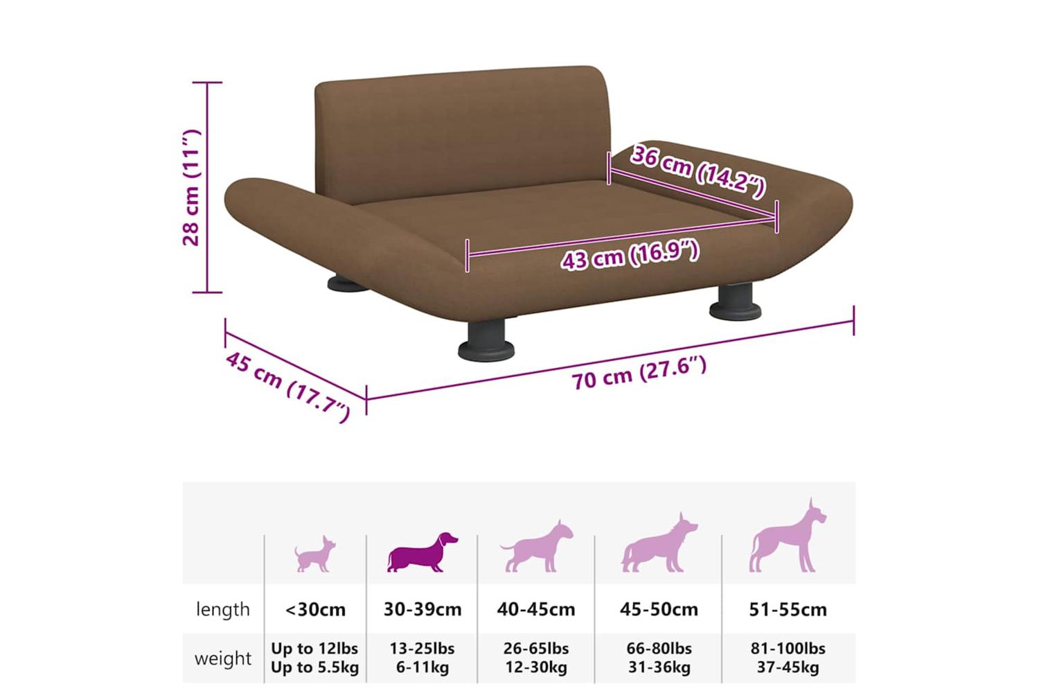 Vidaxl Dog Bed Brown 70x45x28 Cm Fabric-7