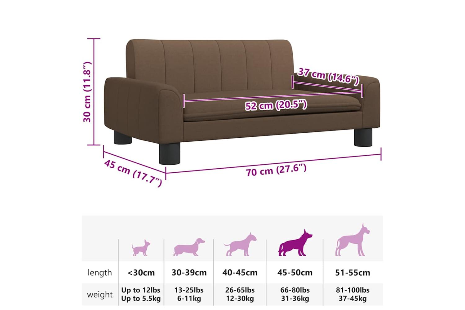 Vidaxl Dog Bed Brown 70x45x30 Cm Fabric-7