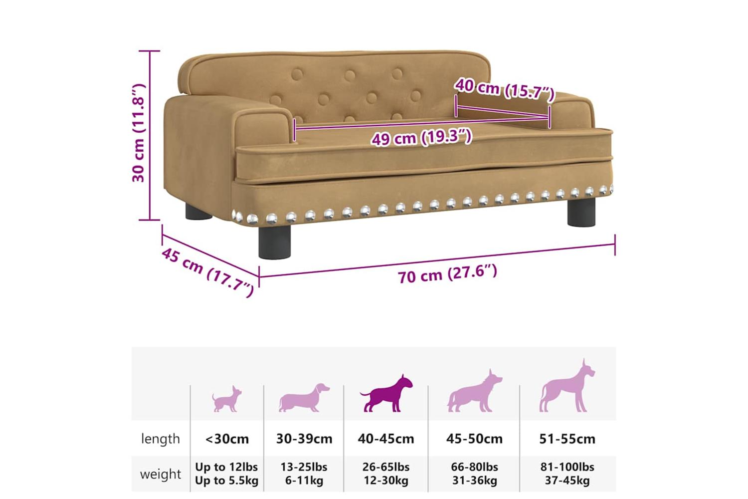 Vidaxl Dog Bed Brown 70x45x30 Cm Velvet-7