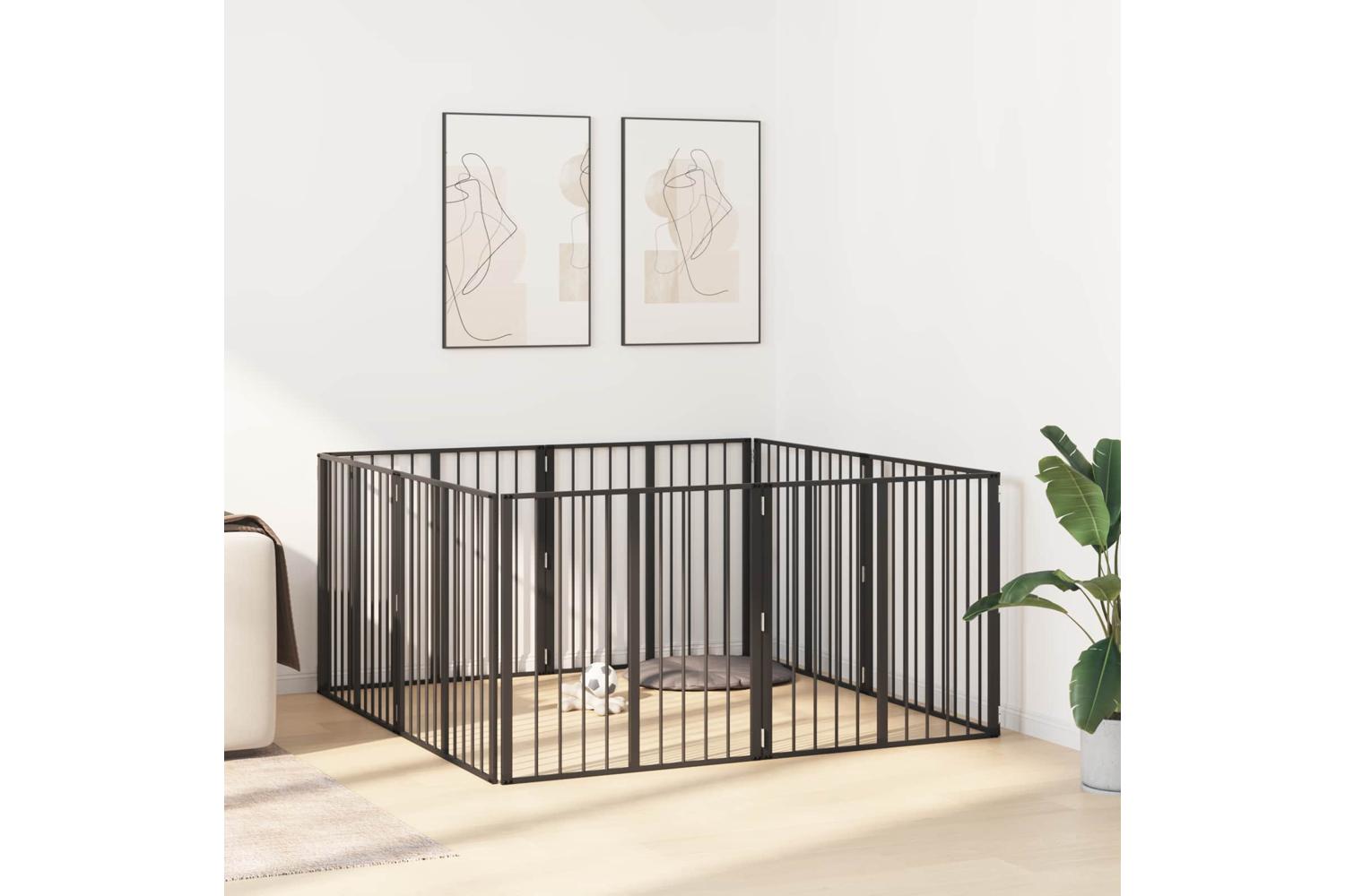 Vidaxl Dog Gate 8 Pcs Black 80 X 80 Cm Galvanised Steel-3