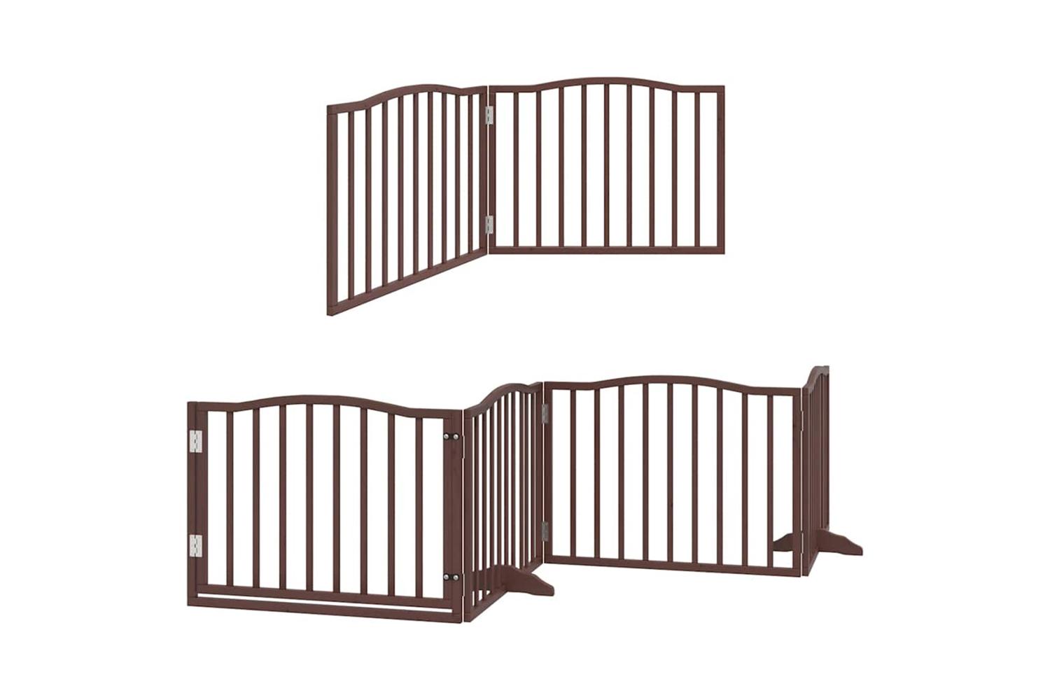 Vidaxl Dog Gate With Door Foldable 12 Panels Brown 960 Cm Poplar Wood-3
