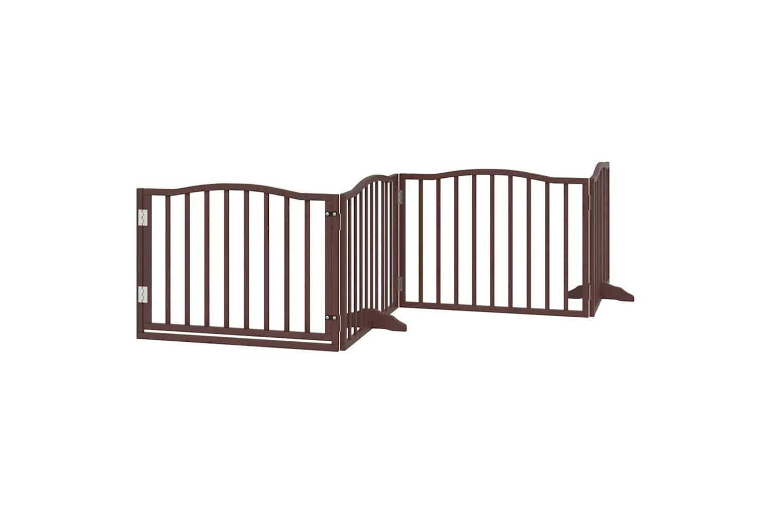 Vidaxl Dog Gate With Door Foldable 12 Panels Brown 960 Cm Poplar Wood-4