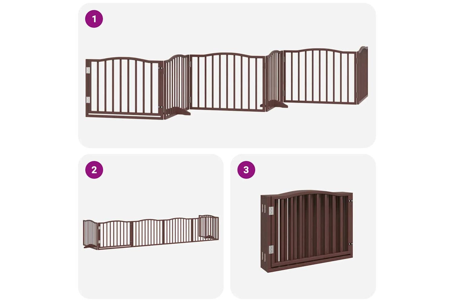 Vidaxl Dog Gate With Door Foldable 6 Panels Brown 480 Cm Poplar Wood-6