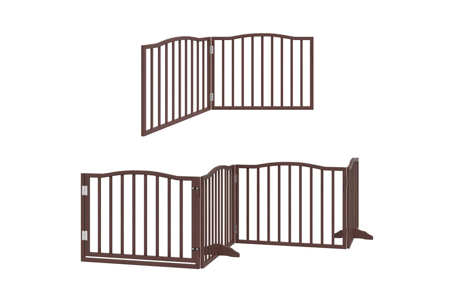 Vidaxl Dog Gate With Door Foldable 8 Panels Brown 640 Cm Poplar Wood-3