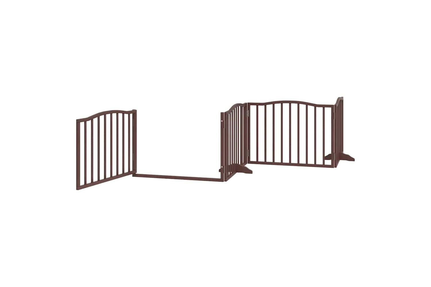Vidaxl Dog Gate With Door Foldable 8 Panels Brown 640 Cm Poplar Wood-5