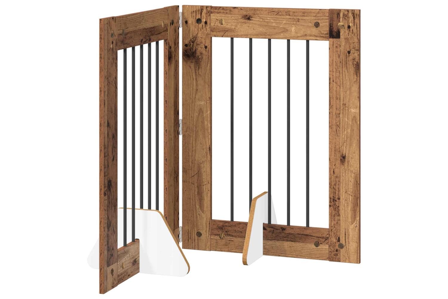 Vidaxl Foldable Dog Gate With Stands 2 Pcs Old Wood 1205 Cm