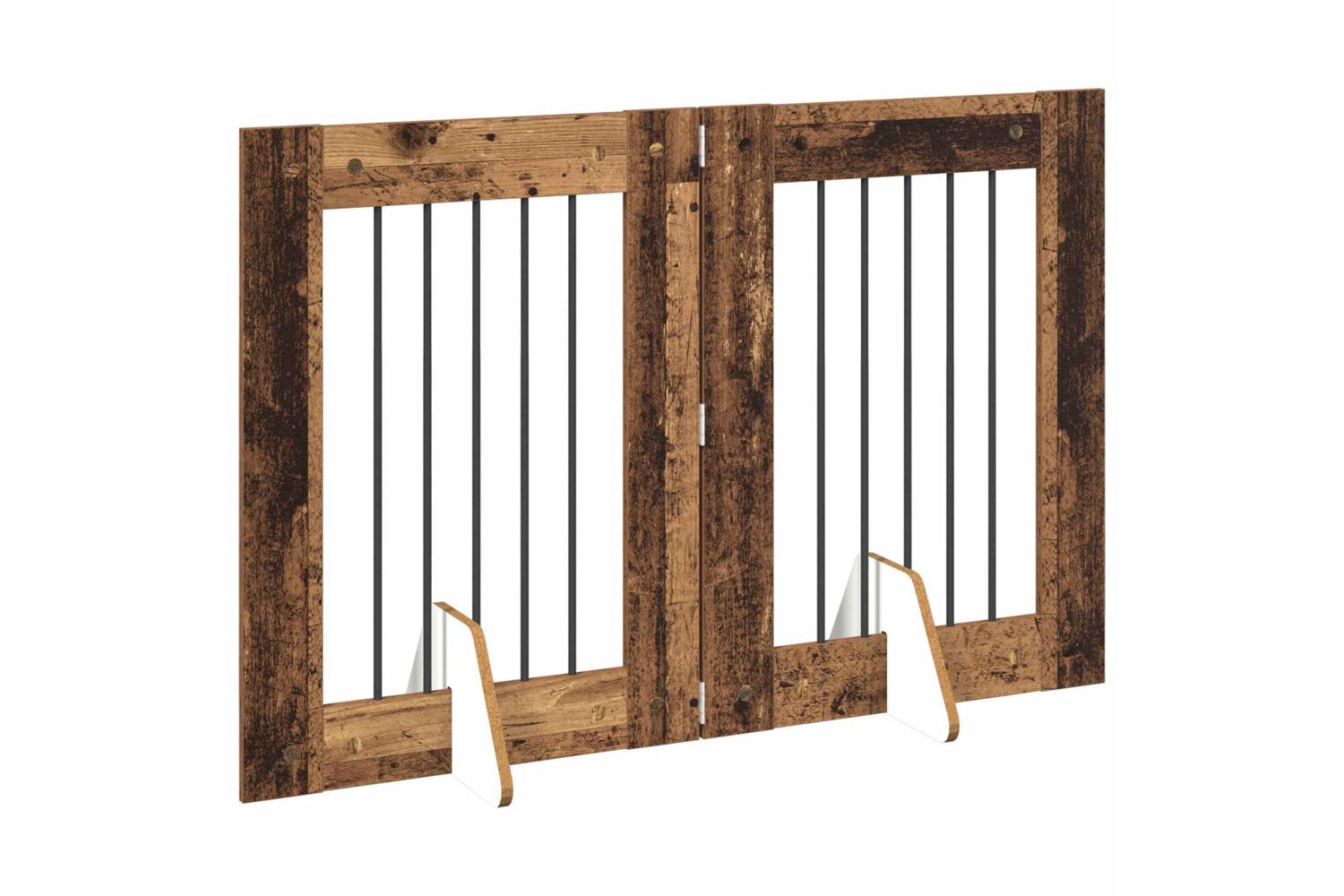 Vidaxl Foldable Dog Gate With Stands 2 Pcs Old Wood 1205 Cm-3