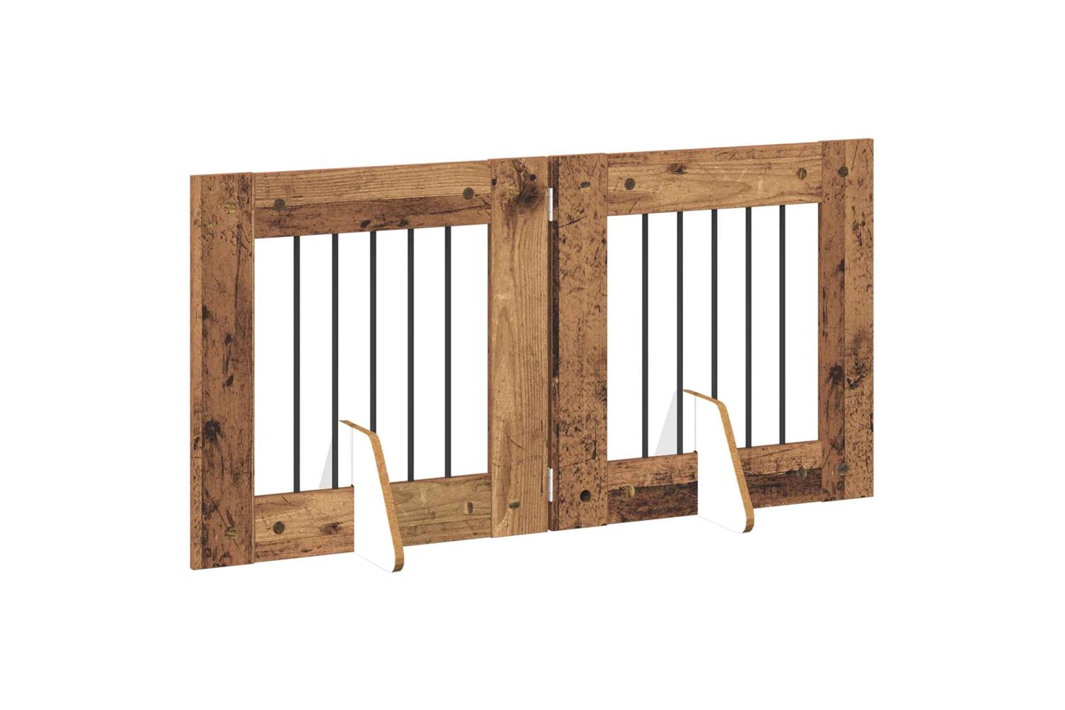 Vidaxl Foldable Dog Gate With Stands 2 Pcs Old Wood 1205 Cm-3