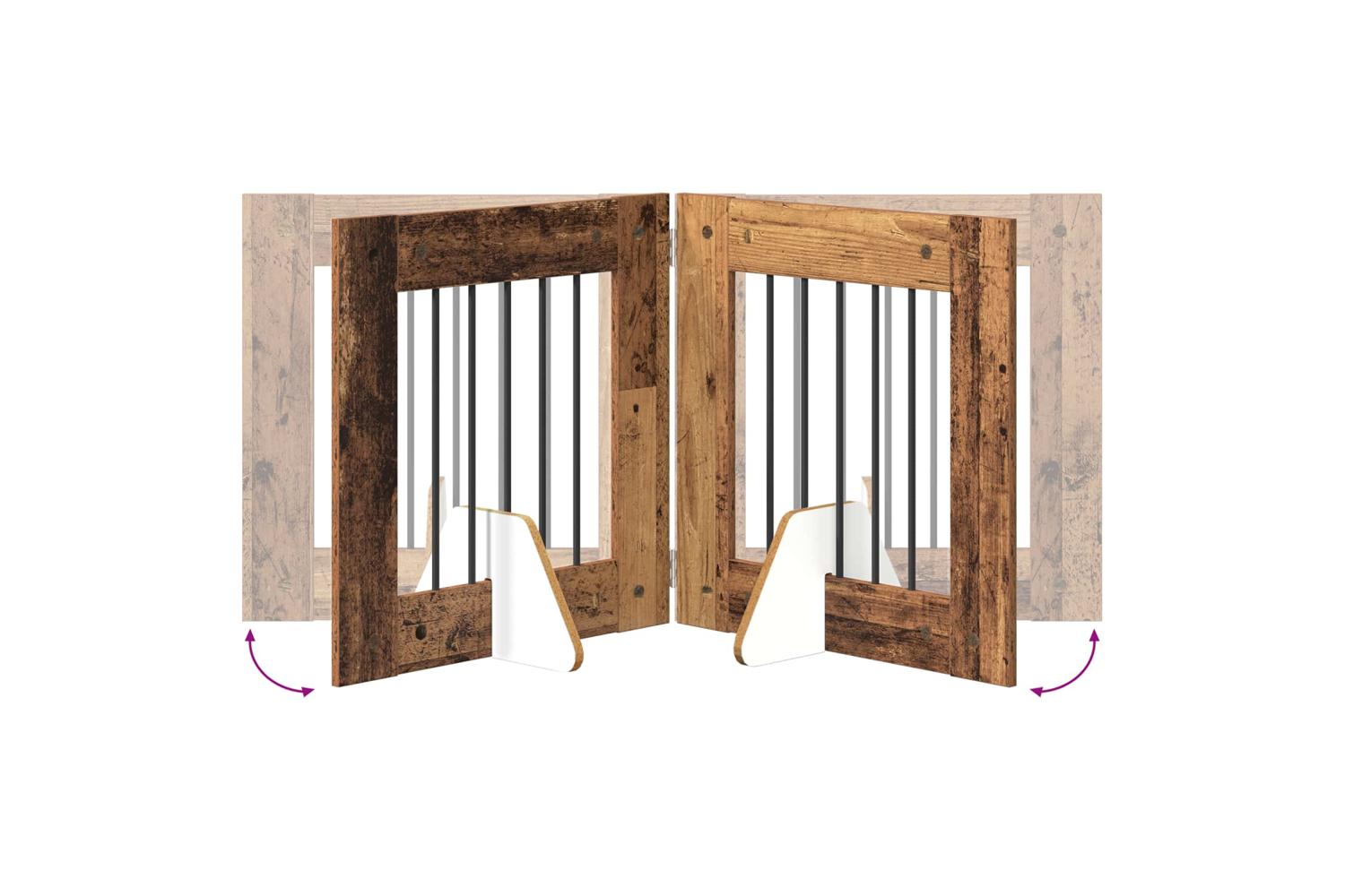 Vidaxl Foldable Dog Gate With Stands 2 Pcs Old Wood 1205 Cm-7