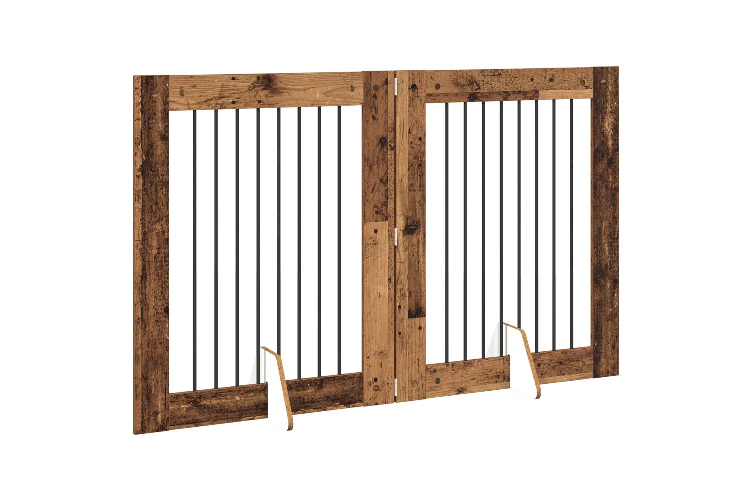 Vidaxl Foldable Dog Gate With Stands 2 Pcs Old Wood 1605 Cm-3