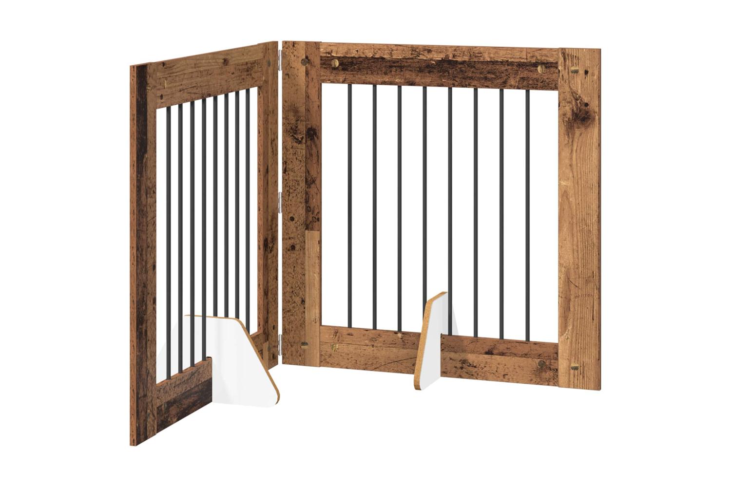 Vidaxl Foldable Dog Gate With Stands 2 Pcs Old Wood 1605 Cm-2