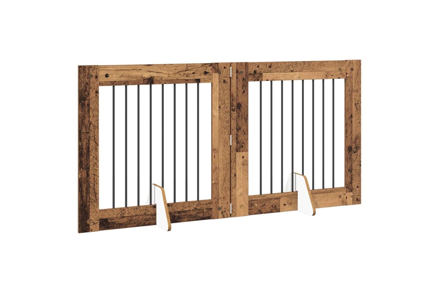 Vidaxl Foldable Dog Gate With Stands 2 Pcs Old Wood 1605 Cm-3