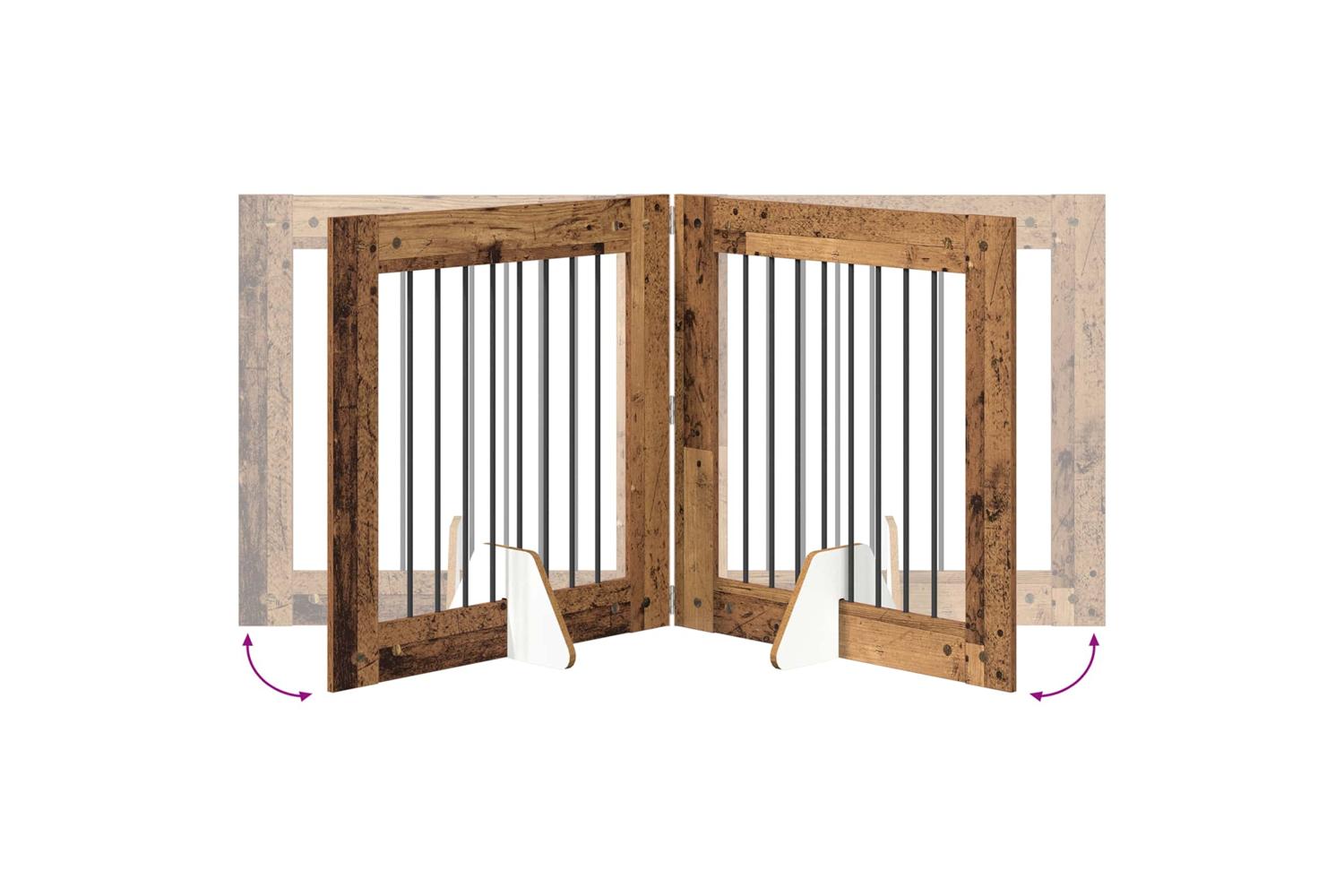 Vidaxl Foldable Dog Gate With Stands 2 Pcs Old Wood 1605 Cm-7