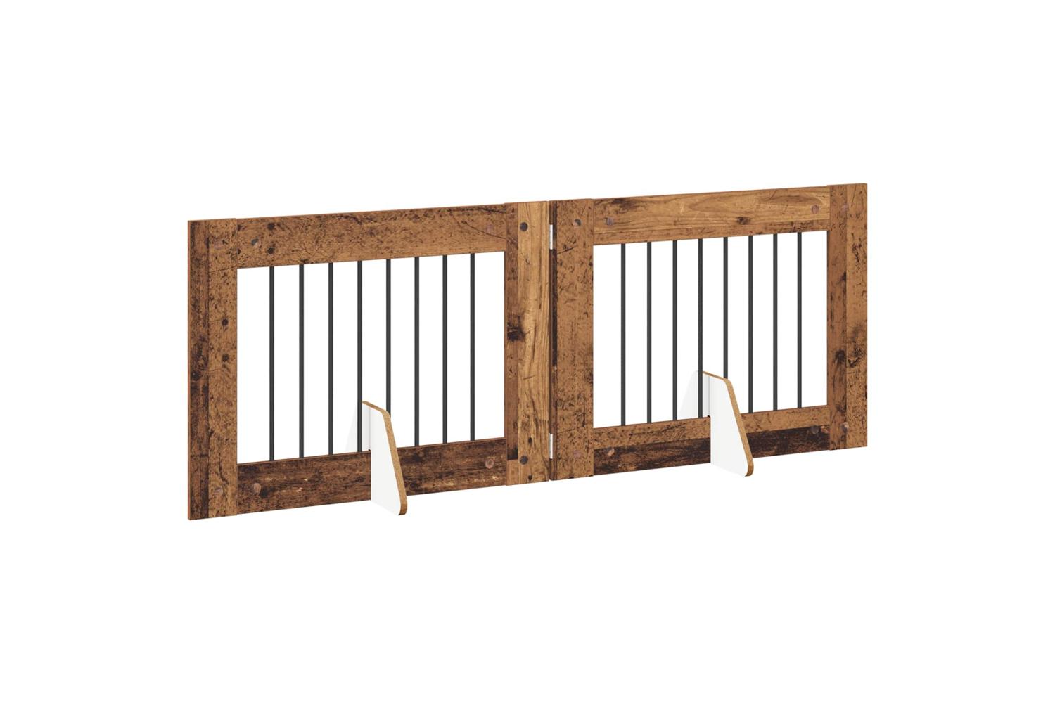 Vidaxl Foldable Dog Gate With Stands 2 Pcs Old Wood 1605 Cm-3