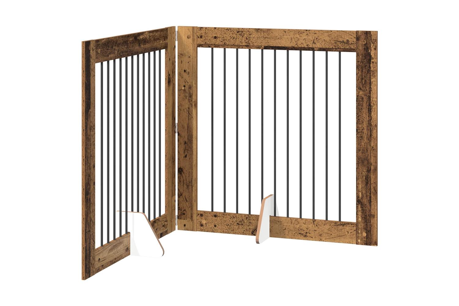 Vidaxl Foldable Dog Gate With Stands 2 Pcs Old Wood 2005 Cm-2