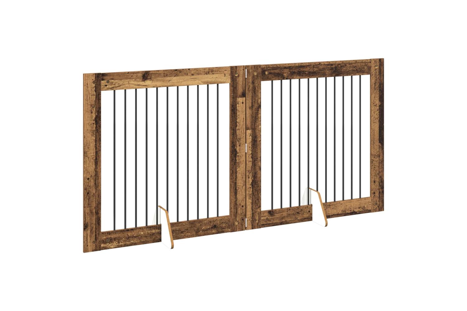 Vidaxl Foldable Dog Gate With Stands 2 Pcs Old Wood 2005 Cm-3