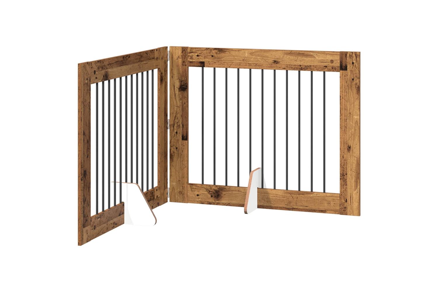 Vidaxl Foldable Dog Gate With Stands 2 Pcs Old Wood 2005 Cm-2