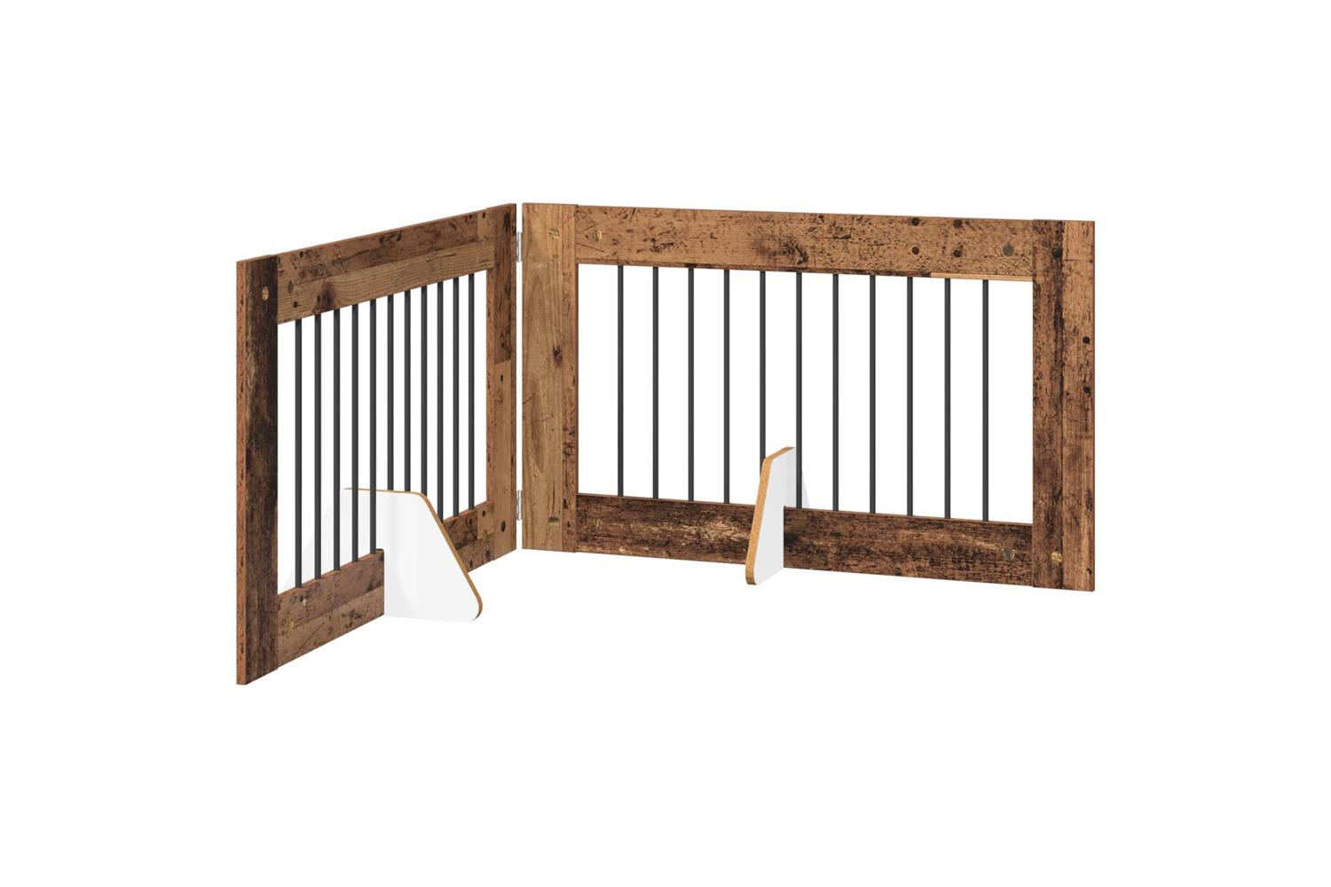 Vidaxl Foldable Dog Gate With Stands 2 Pcs Old Wood 2005 Cm-2