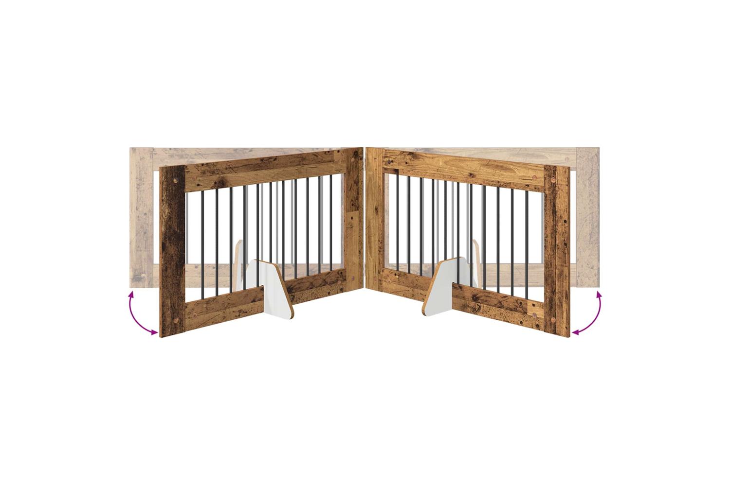 Vidaxl Foldable Dog Gate With Stands 2 Pcs Old Wood 2005 Cm-7