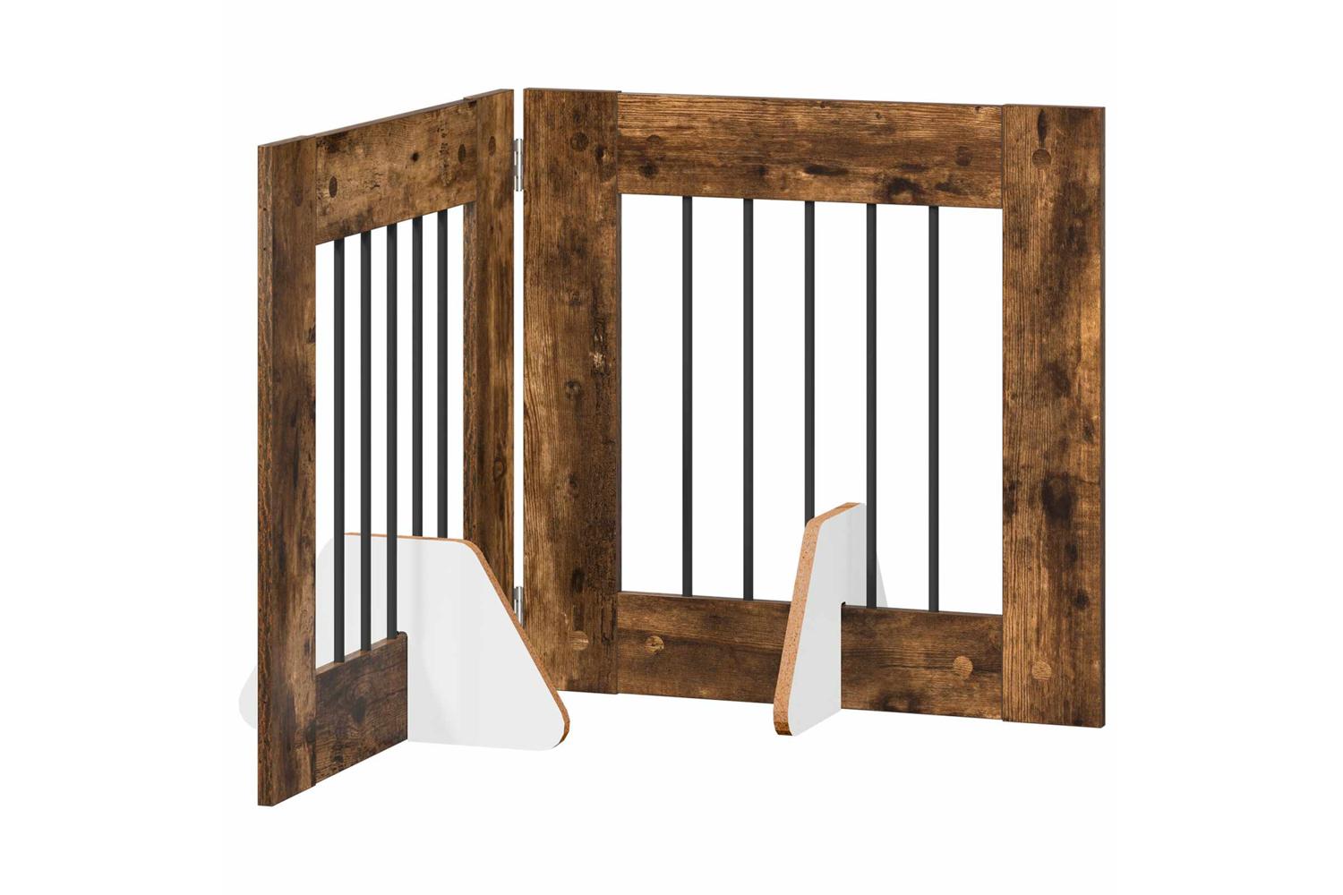 Vidaxl Foldable Dog Gate With Stands 2 Pcs Smoked Oak 1205 Cm-2