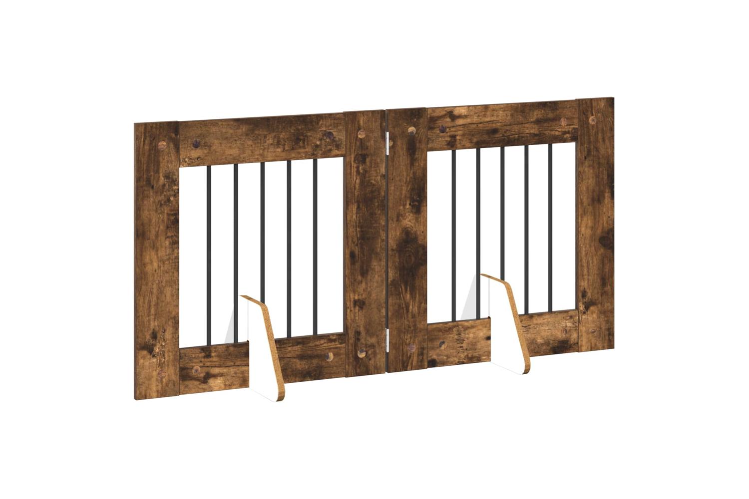 Vidaxl Foldable Dog Gate With Stands 2 Pcs Smoked Oak 1205 Cm-3