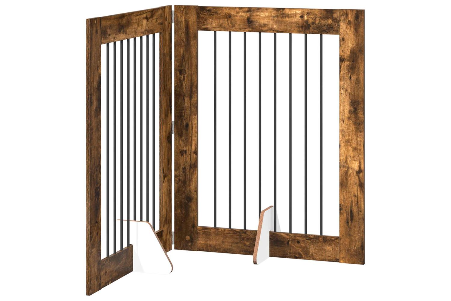 Vidaxl Foldable Dog Gate With Stands 2 Pcs Smoked Oak 1605 Cm