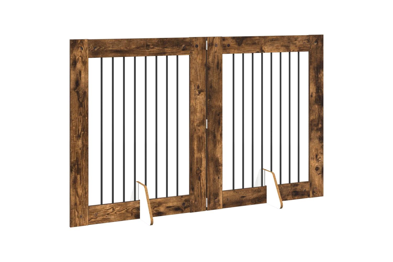 Vidaxl Foldable Dog Gate With Stands 2 Pcs Smoked Oak 1605 Cm-3