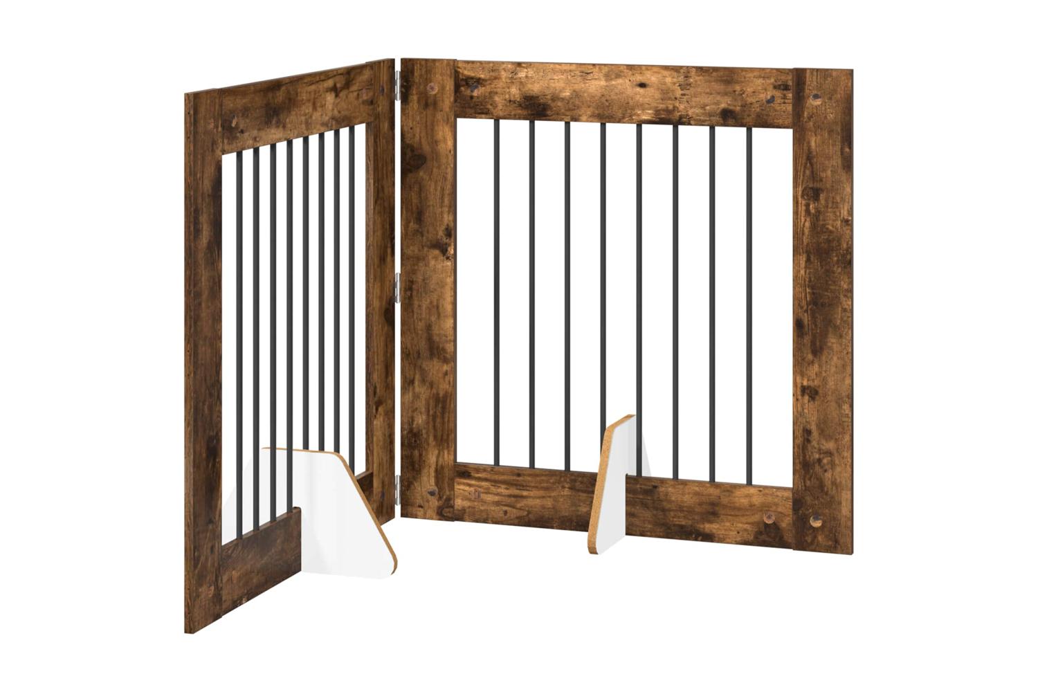Vidaxl Foldable Dog Gate With Stands 2 Pcs Smoked Oak 1605 Cm