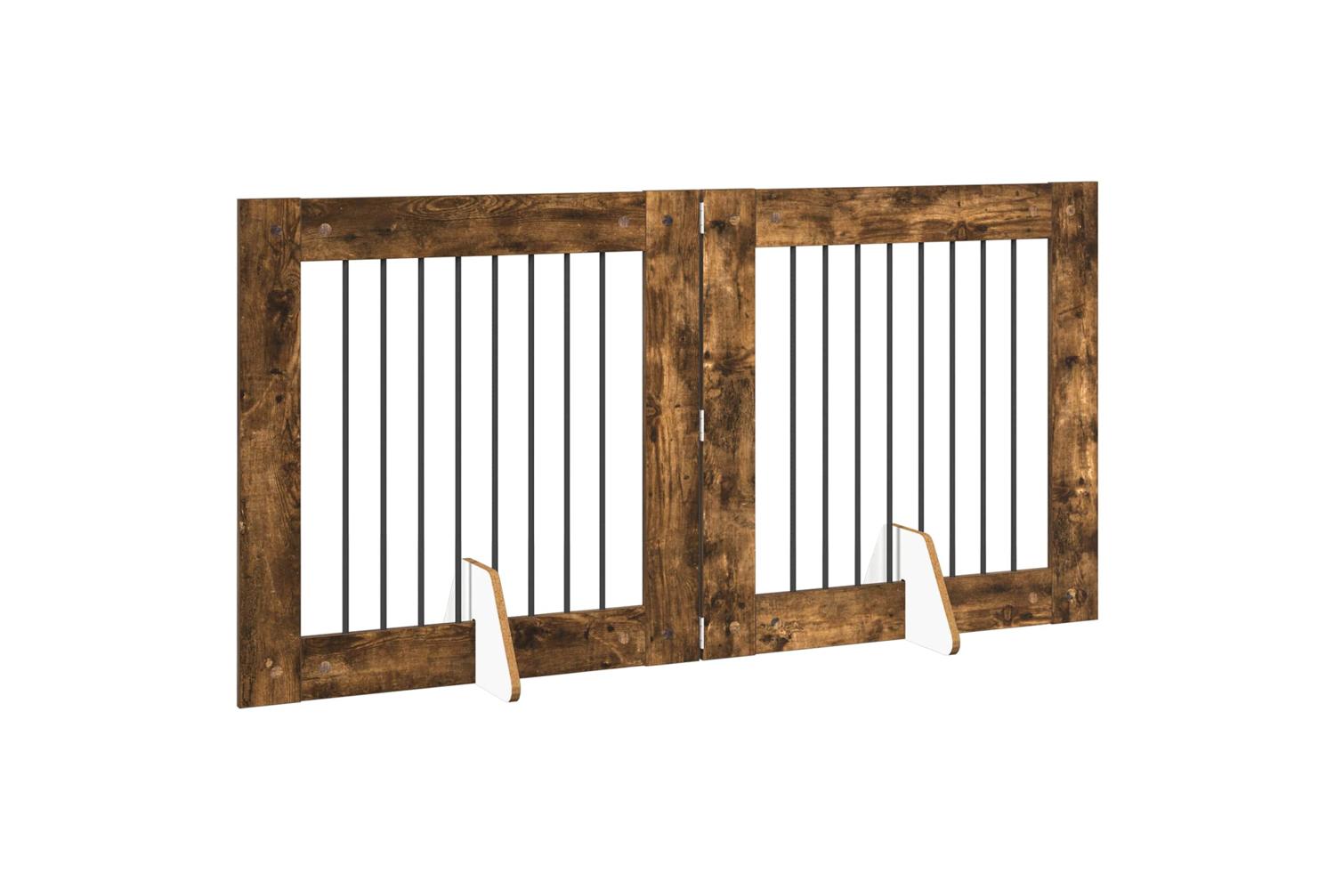 Vidaxl Foldable Dog Gate With Stands 2 Pcs Smoked Oak 1605 Cm-3