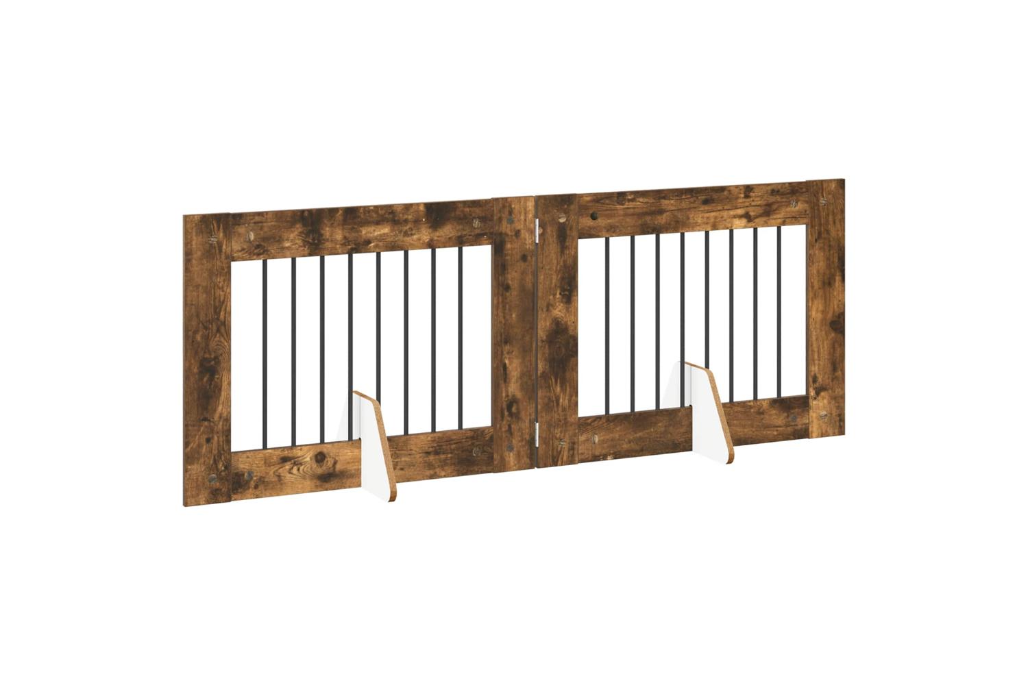 Vidaxl Foldable Dog Gate With Stands 2 Pcs Smoked Oak 1605 Cm-3