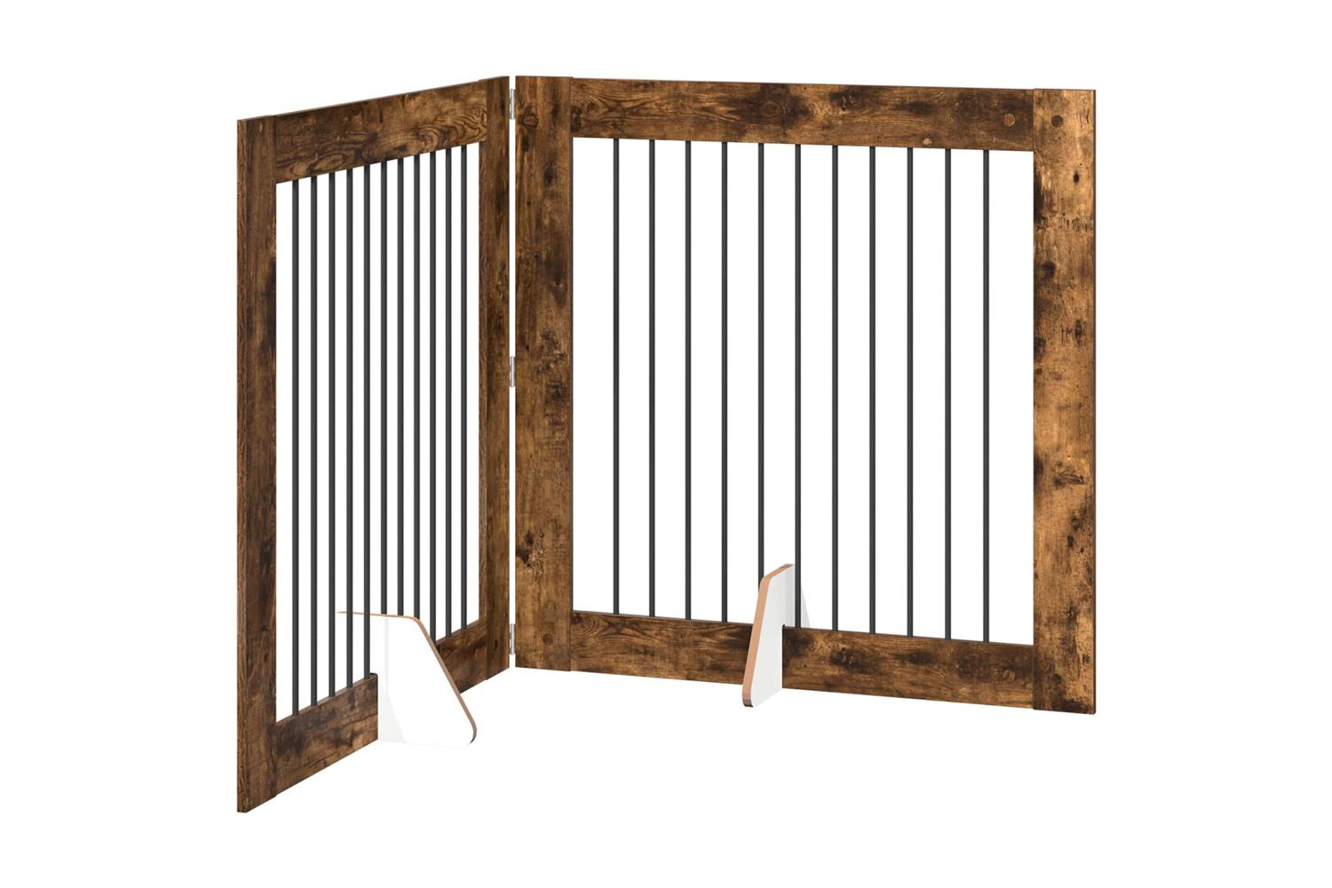 Vidaxl Foldable Dog Gate With Stands 2 Pcs Smoked Oak 2005 Cm