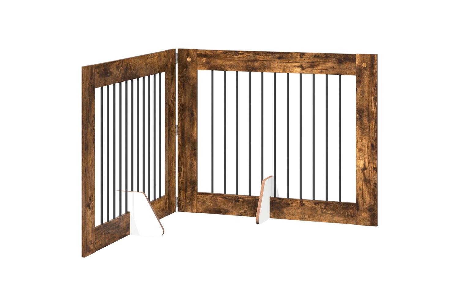 Vidaxl Foldable Dog Gate With Stands 2 Pcs Smoked Oak 2005 Cm