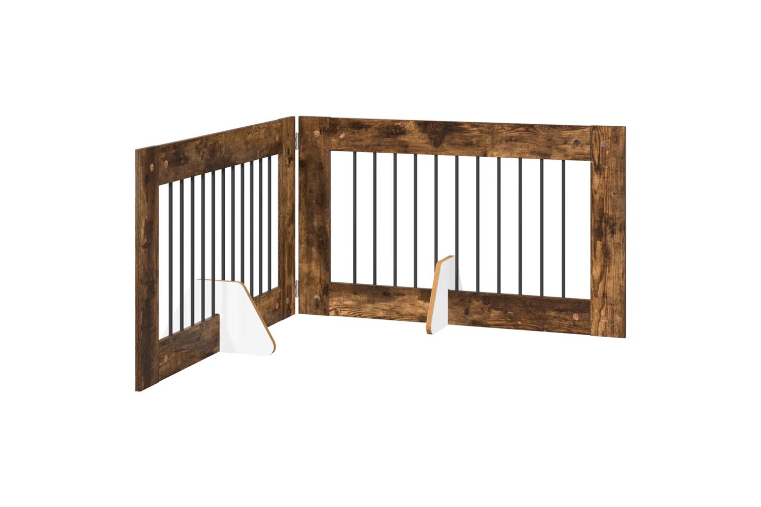Vidaxl Foldable Dog Gate With Stands 2 Pcs Smoked Oak 2005 Cm