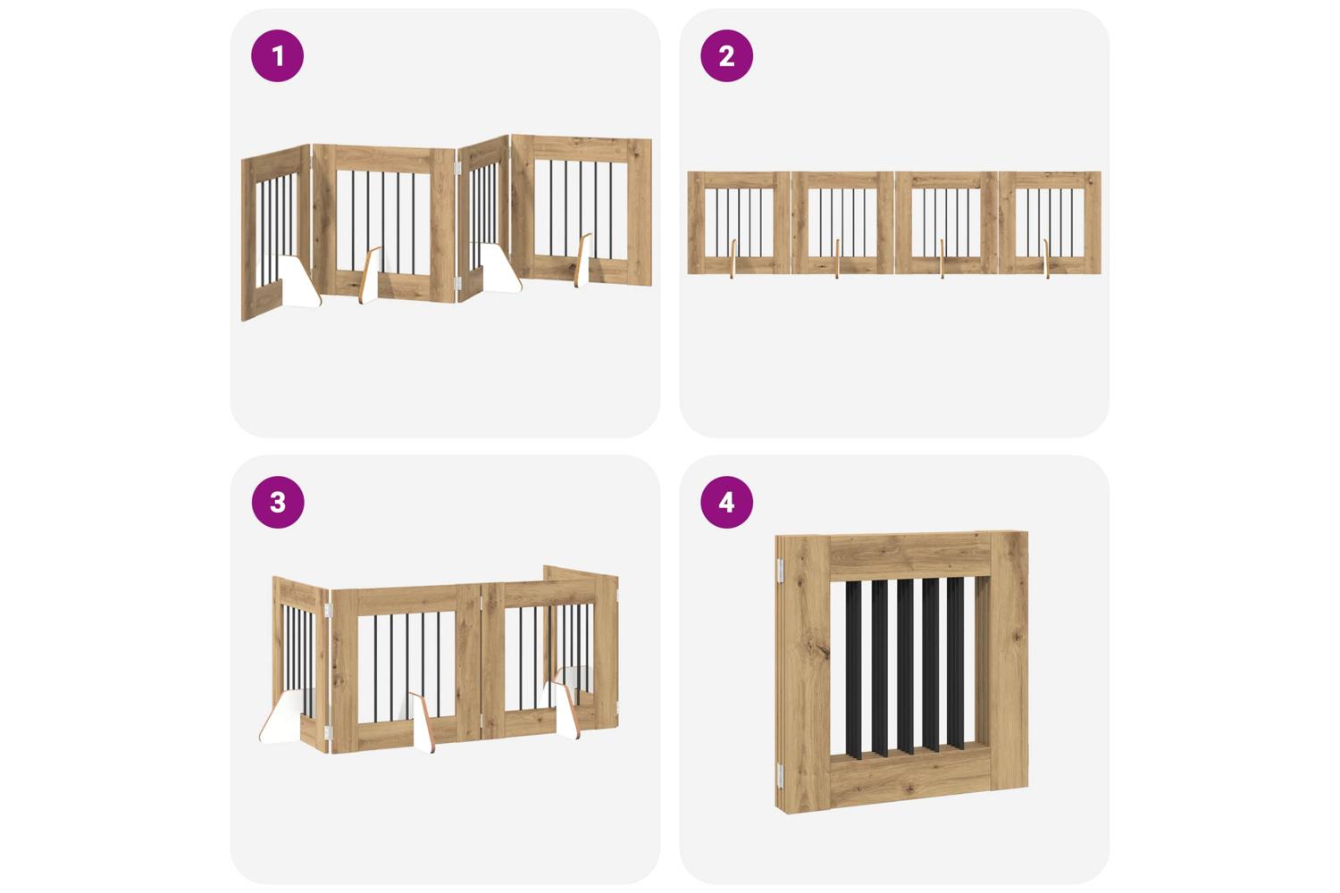 Vidaxl Foldable Dog Gate With Stands 4 Pcs Artisan Oak 241 Cm-7