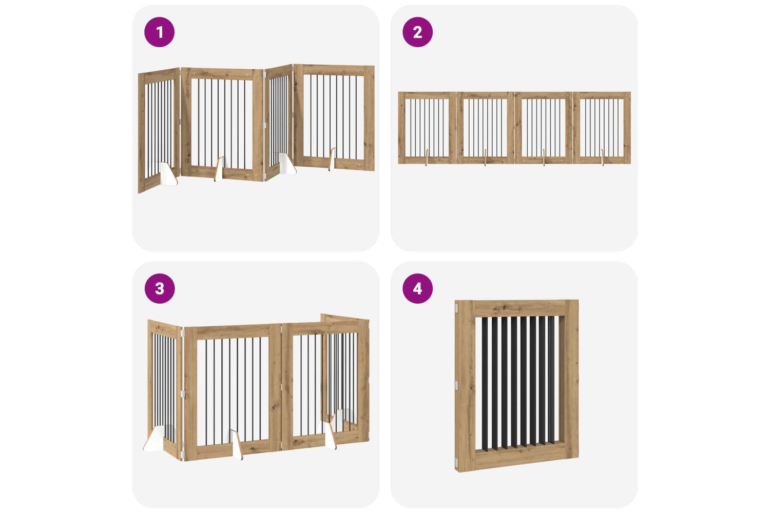 Vidaxl Foldable Dog Gate With Stands 4 Pcs Artisan Oak 321 Cm-7