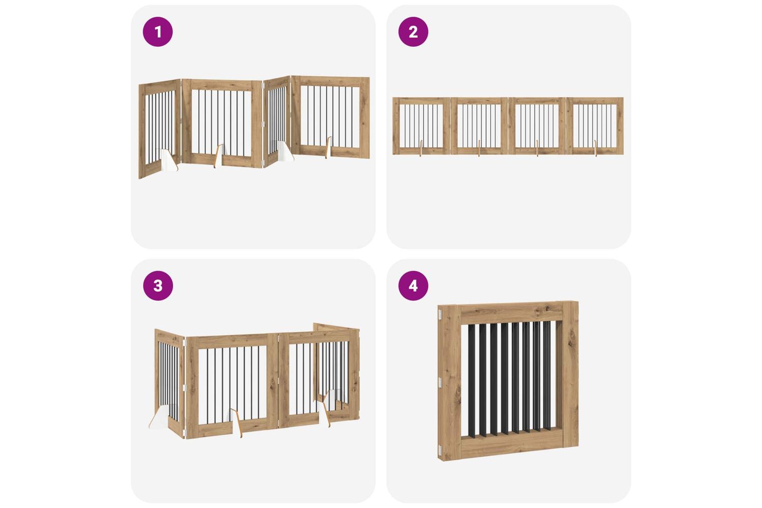 Vidaxl Foldable Dog Gate With Stands 4 Pcs Artisan Oak 321 Cm-7
