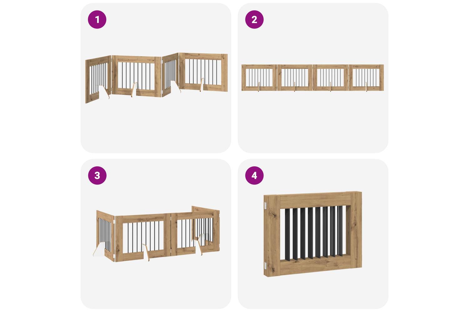 Vidaxl Foldable Dog Gate With Stands 4 Pcs Artisan Oak 321 Cm-7