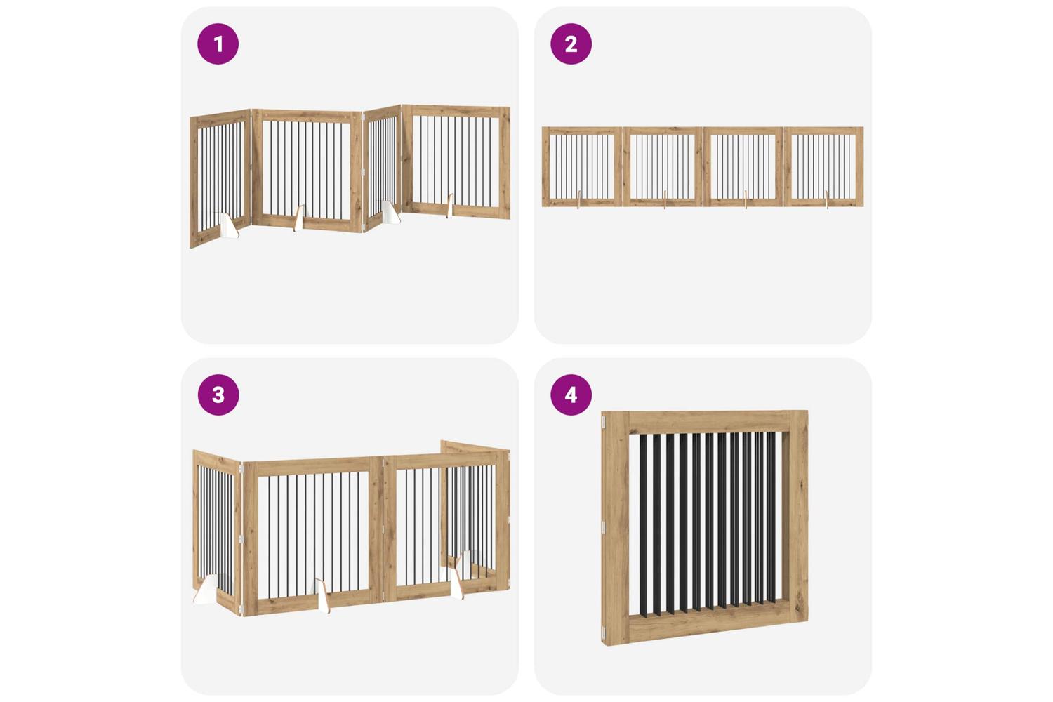 Vidaxl Foldable Dog Gate With Stands 4 Pcs Artisan Oak 401 Cm-7
