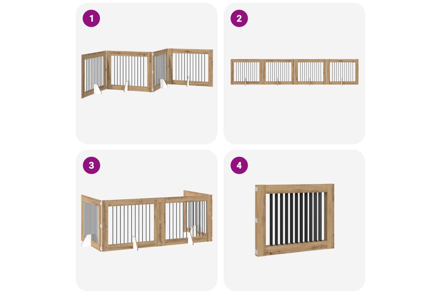 Vidaxl Foldable Dog Gate With Stands 4 Pcs Artisan Oak 401 Cm-7
