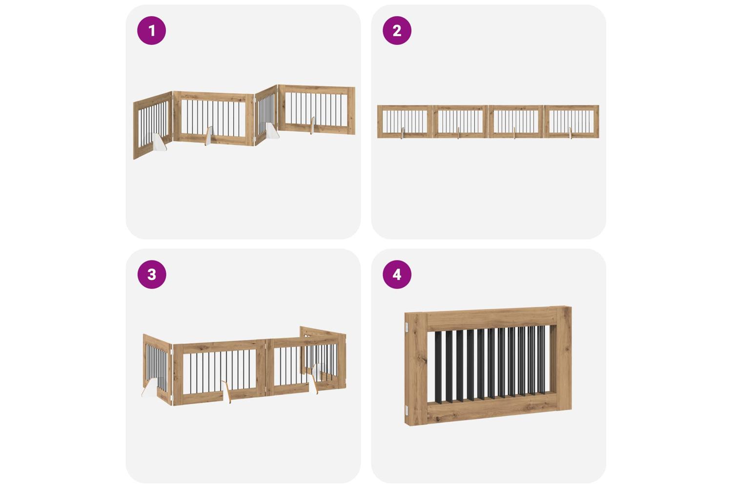 Vidaxl Foldable Dog Gate With Stands 4 Pcs Artisan Oak 401 Cm-7