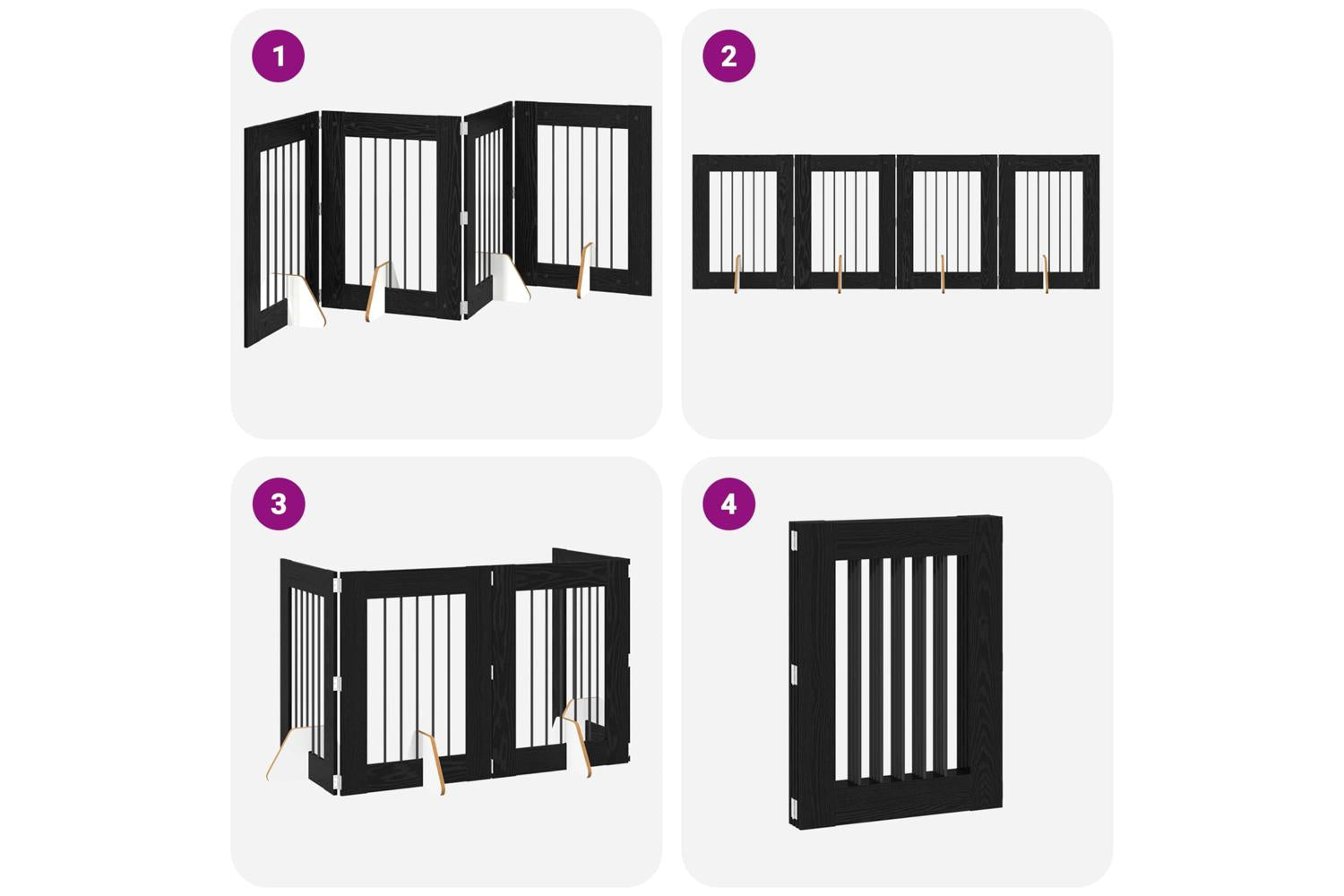 Vidaxl Foldable Dog Gate With Stands 4 Pcs Black Oak 241 Cm-7