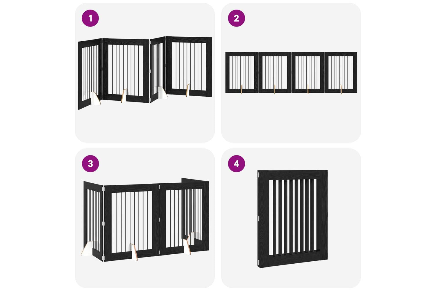 Vidaxl Foldable Dog Gate With Stands 4 Pcs Black Oak 321 Cm-7