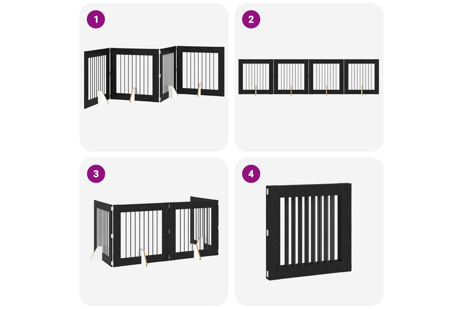 Vidaxl Foldable Dog Gate With Stands 4 Pcs Black Oak 321 Cm-7