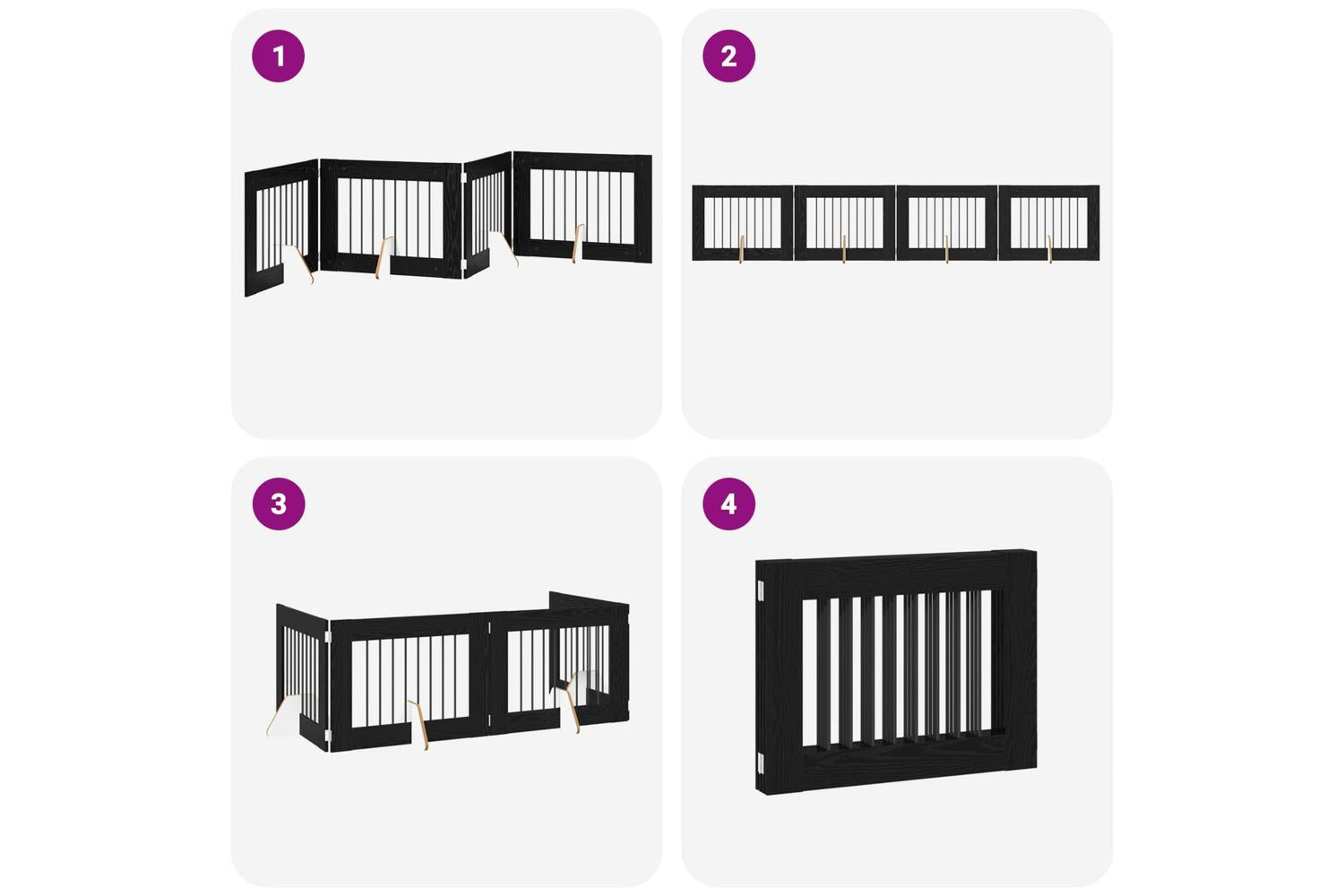 Vidaxl Foldable Dog Gate With Stands 4 Pcs Black Oak 321 Cm-7