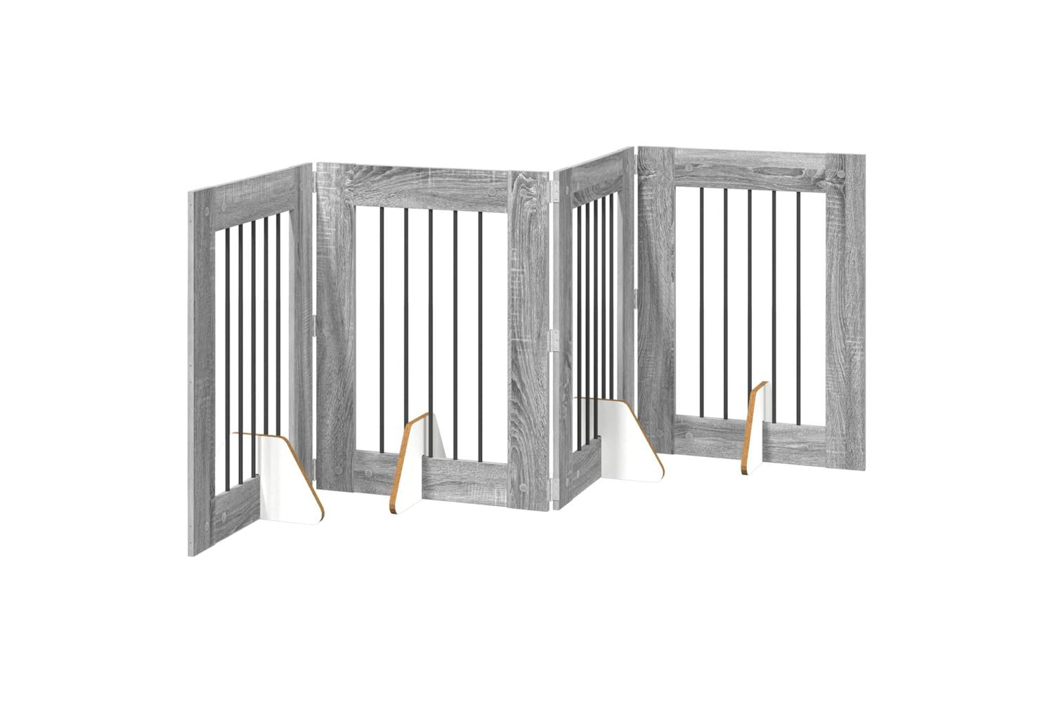 Vidaxl Foldable Dog Gate With Stands 4 Pcs Grey Sonoma 241 Cm