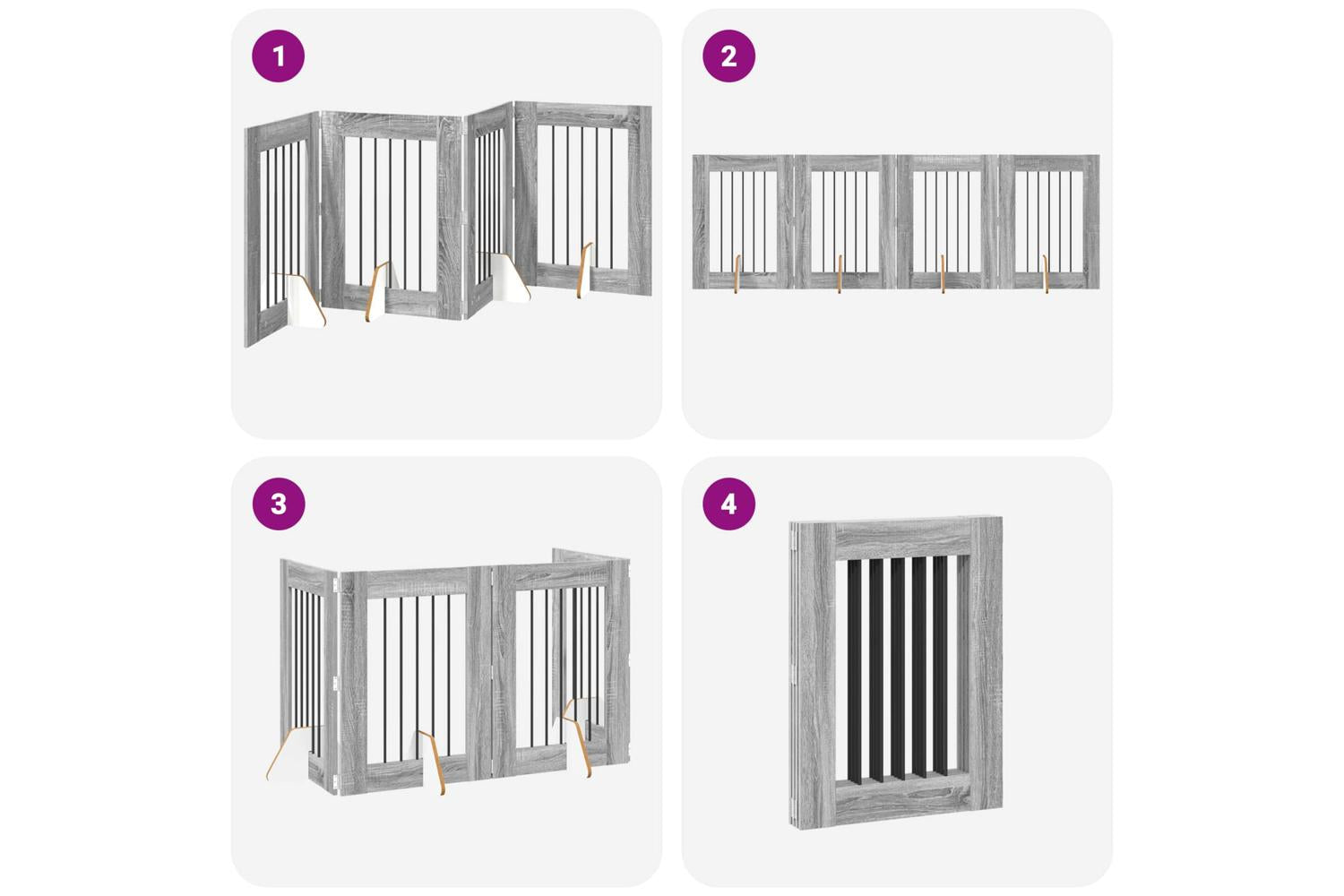 Vidaxl Foldable Dog Gate With Stands 4 Pcs Grey Sonoma 241 Cm-7