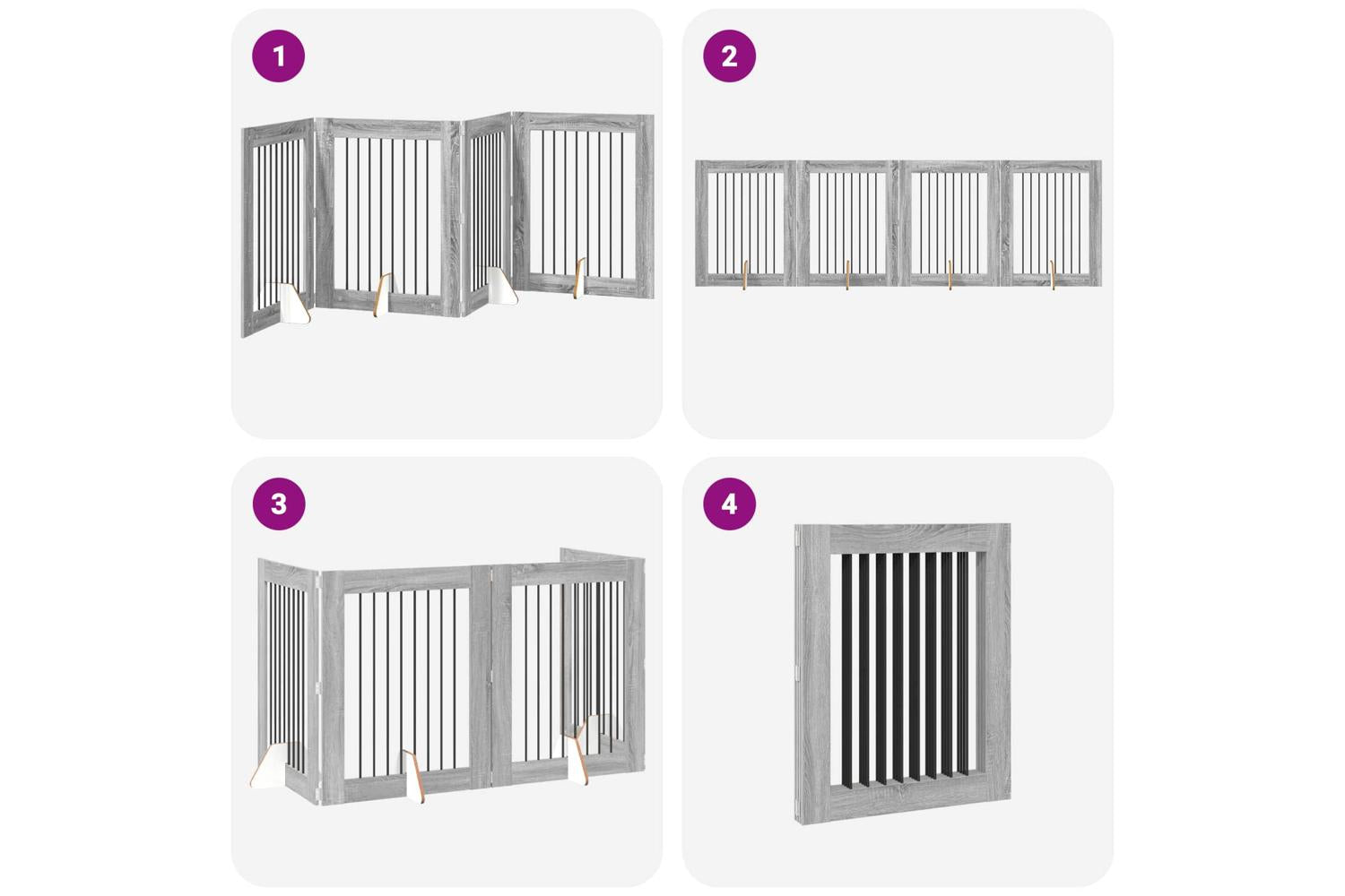 Vidaxl Foldable Dog Gate With Stands 4 Pcs Grey Sonoma 321 Cm-7