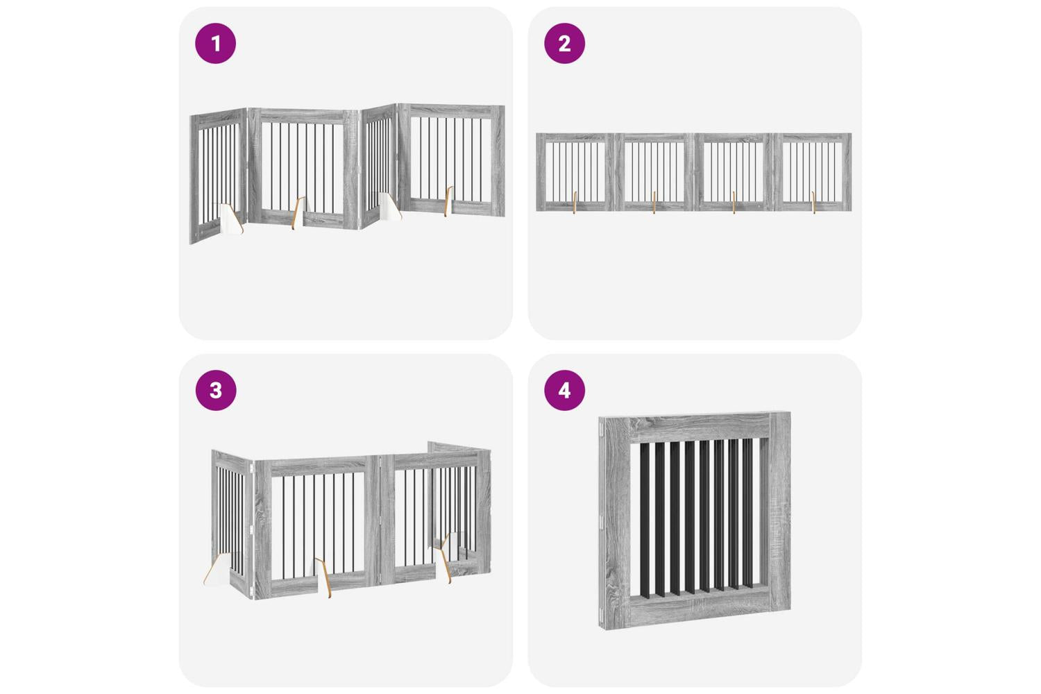 Vidaxl Foldable Dog Gate With Stands 4 Pcs Grey Sonoma 321 Cm-7