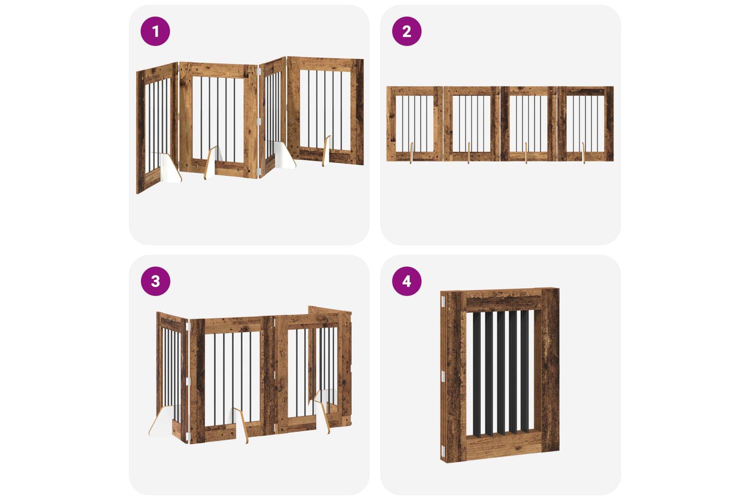 Vidaxl Foldable Dog Gate With Stands 4 Pcs Old Wood 241 Cm-7